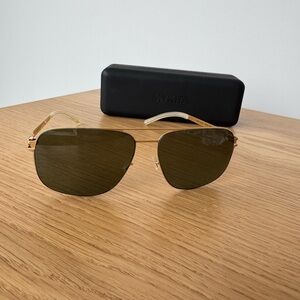 MYKITA Gold Frame Sunglasses with Green Lenses